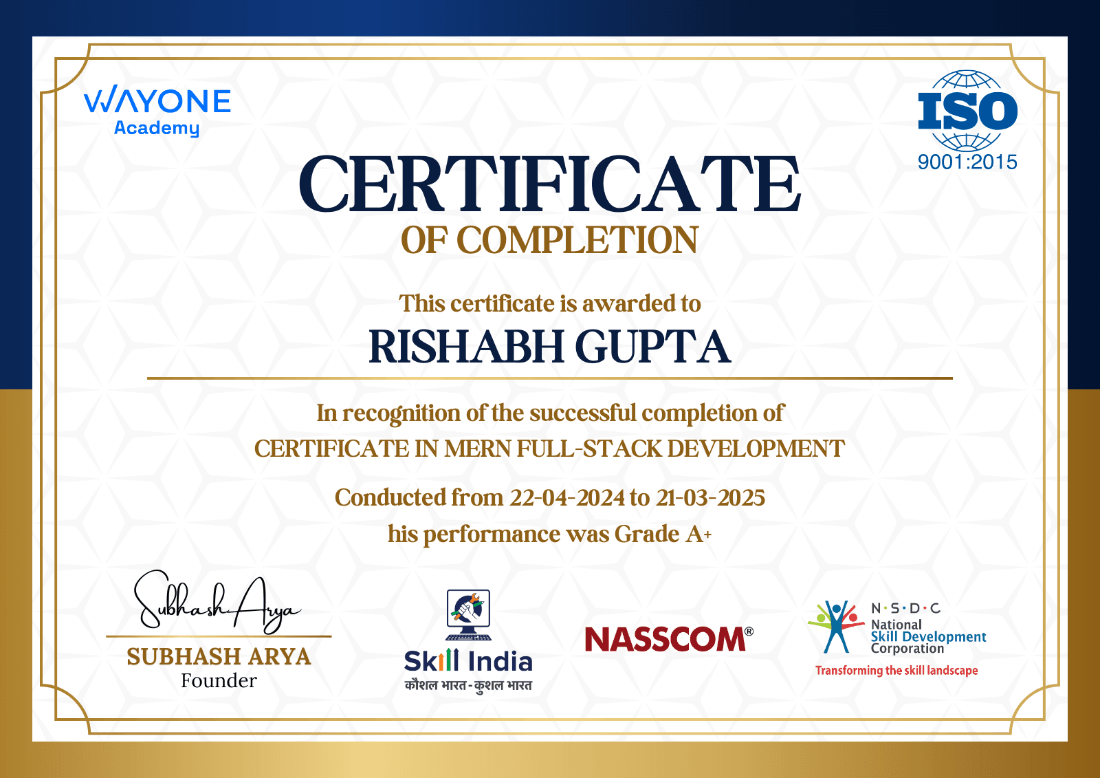 Academy Completion Certificate